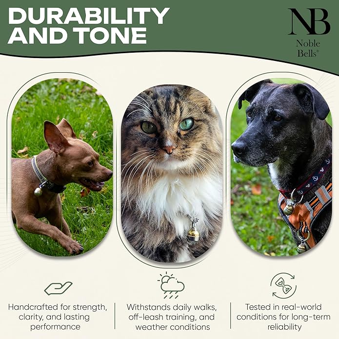 Noble Bells - Handmade in USA, Extra Loud Collar Bell for Cats and Dogs, Premium Brass and Nickel Silver