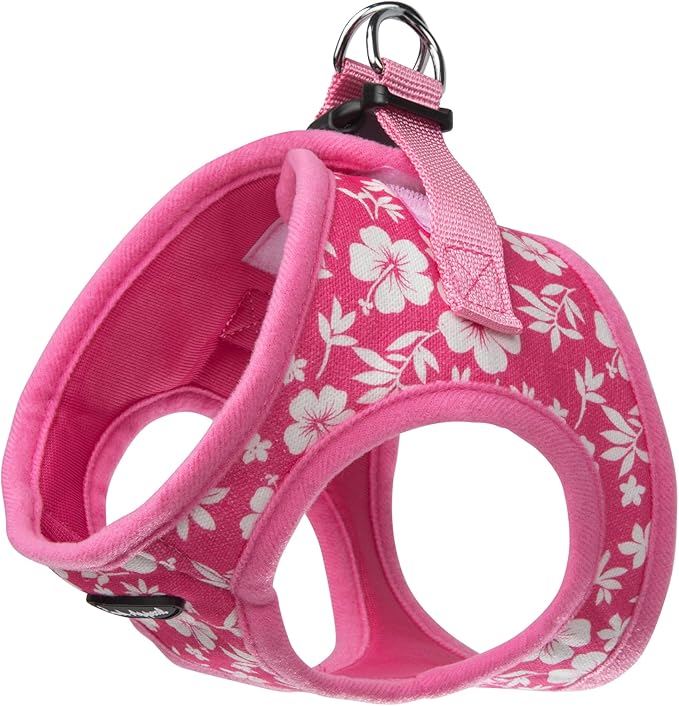 Bark Appeal Pink Hibiscus Step-in Dog Harness for XS to Small Sized Pets – Updated Sizing, Re-Measuring is Essential – Soft Vest Harness – Anti-Choke with Adjustable Strap & Heavy Duty Clip – S