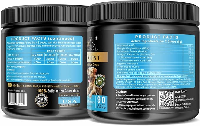 Hip and Joint Soft Chews for Dogs – 360 Count (Pack of 4 x 90) – Joint Supplement with Glucosamine, MSM, Chondroitin, Omega-3 – Large Value Pack – Chicken & Bacon Flavor