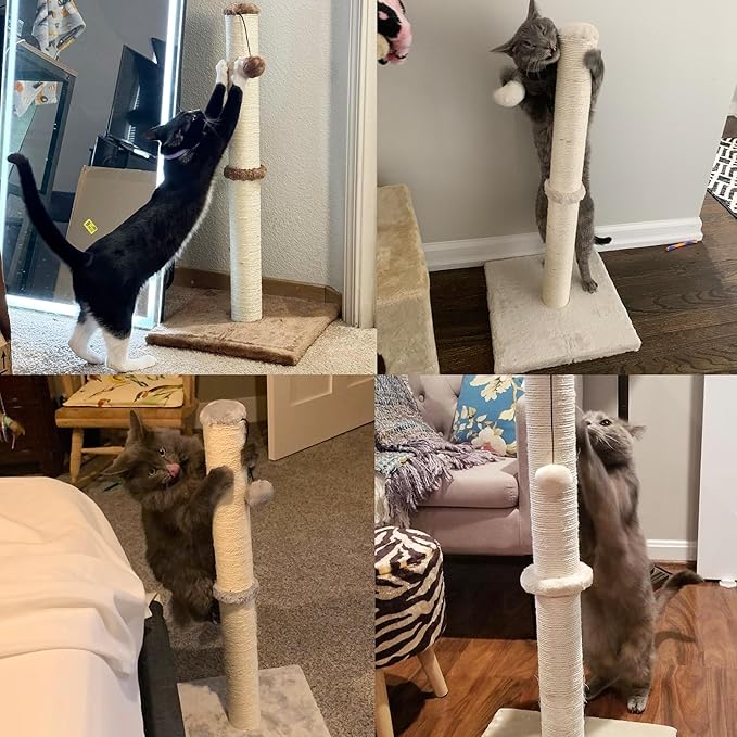 Dimaka 29" Tall Cat Scratching Post, Claw Scratcher with Sisal Rope and Covered with Soft Smooth Plush, Vertical Scratch [Full Strectch] for Standard Size Cats (Dark Brown, 29 inches for All Cats)