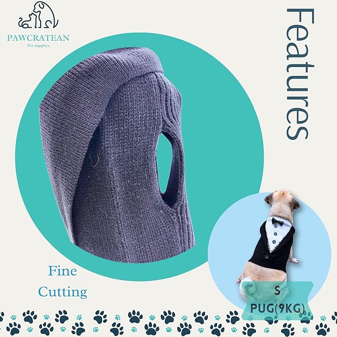 Cute Sweater for Dogs and Cats Soft Flannel Pet Outfit Warm and Cozy Animal Hoodie Small to Large Pet Clothes for Halloween Parties and Everyday Wear (X-Small, Black Bowtie)