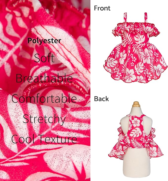 Fitwarm Tropical Dog Dress, Ruffled Doggy Hawaiian Dress, Dog Summer Clothes for Small Dogs Girl, Pet Outfit, Red, White, XS