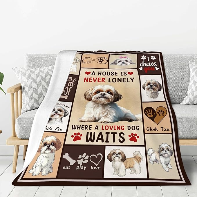 Shih Tzu Gifts Blanket, Dog Throw Blankets, Shih Tzu Stuff Animal Gift for Women Boys Girls Men Lover Adult Cozy Fleece Flannel Bedding Plush for Couch Sofa Bed Decor 50"X40"
