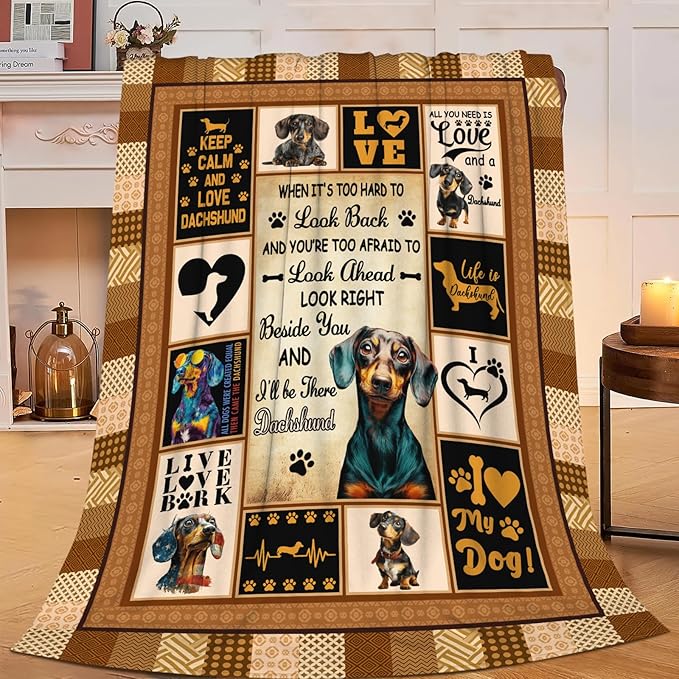 Dachshund Throw Blanket Weiner Dog Dachshund Puppy Stuff Gifts for Dog Lover Kids Girls Boys Adults Women Men Soft Cozy Warm Plush Fluffy Fuzzy Fleece Blanket Decor 60''X80''