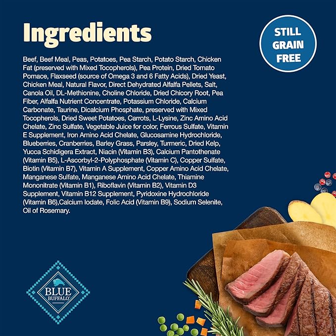 Blue Buffalo Freedom Grain-Free Dry Dog Food, Complete & Balanced Nutrition for Adult Dogs, Made in the USA with Natural Ingredients, Beef & Potatoes, 4-lb Bag