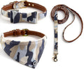 3PCS Bow Tie Dog Collar and Leash Set Plaid/Camo/Dots/Flower Dog Bandanas with Bell 3 Size Adjustable for Small Dogs Puppies and Cats (S, Camo 3)