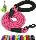 Taglory Rope Dog Leash 6 FT with Comfortable Padded Handle, Highly Reflective Threads Leash and Anti-Tangle Clip for Walking Medium Large Dogs, 1/2 inch, Pink