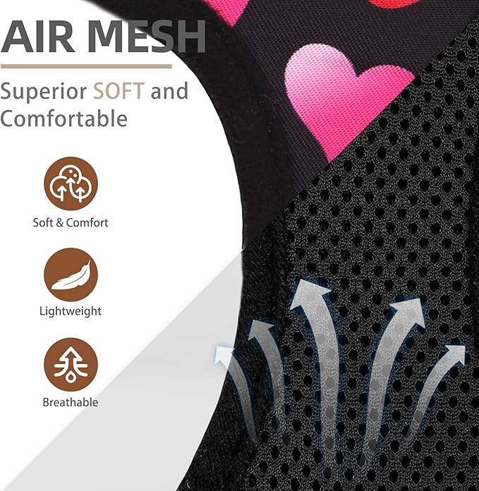 PUPTECK Dog Harness and Leash Set for Small Medium Dogs No Pull Step-in Soft Mesh Puppy Cat Vest Valentine Harnesses Reflective at Night, Black&Pink Heart, S