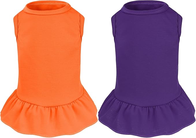 2 Pcs Dog Dresses Cat Skirt Solid Color Dog Clothes Summer Sleeveless Puppy Girl Clothes for Small Pet Dogs Cats (Purple,Orange, Medium)