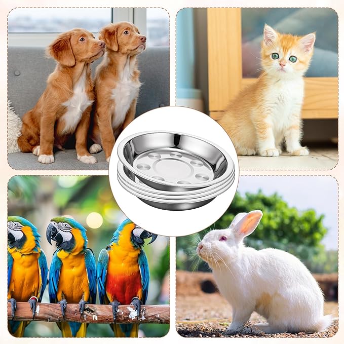 Giantree 24 Pcs Shallow Wide Stainless Steel Cat Bowls, Whisker Fatigue Relief Metal Pet Dishes Cat Food Feeding Plates Replacement for Small Dogs Cats and Other Small Animals