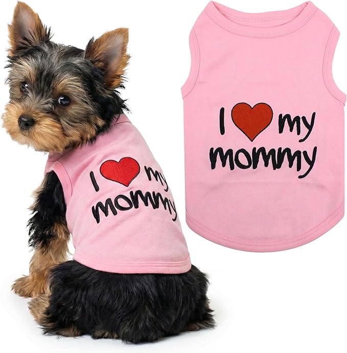 Parisian Pet Dog Shirt for Mother's Day - 100% Cotton Shirts for Large Dogs - Pink Sleeveless Girl Pet Clothes - Lightweight Pet Tshirts - Breathable Puppy Clothes - Stretchy I Love My Mommy Dog Shirt