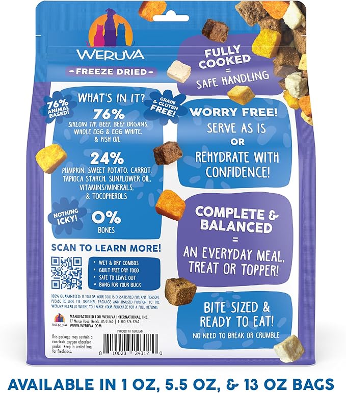 Weruva Dog Freeze Dried, Steak Frites Dinner with Sirloin Tip, Egg, Pumpkin & Sweet Potato, 13oz Bag