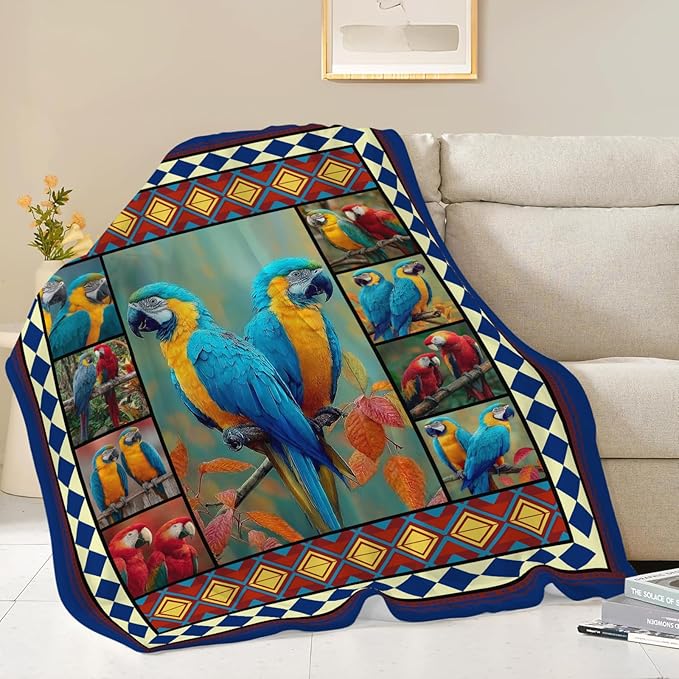 Parrot Bird Throw Blanket Macaw Stuff Gifts for Kids Girls Boys Adults Women Men Soft Cozy Warm Plush Fluffy Fuzzy Fleece Blanket Decor 40''X50''