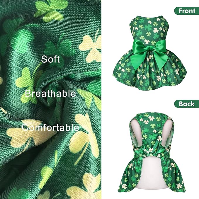 Idepet St. Patrick's Day Dog Dress with Bow Dog Tulle Skirt for Small Dog Girls Green Puppy Dress Cat Apparel Pet Holiday Outfits (Green, Medium)