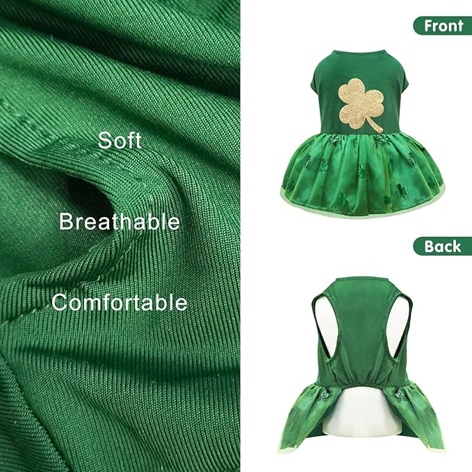 Idepet St. Patrick's Day Dog Dress with Bow Dog Tulle Skirt for Small Dog Girls Green Puppy Dress Cat Apparel Pet Holiday Outfits (Green 2, X-Large)