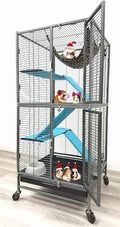 Deluxe Two Full Story Double Unit 4-Tiers Chew-Proof Tight 1/2-Inch Bar Spacing Double Durable Front Doors Feisty Ferret Hammock Squirrel Chinchilla Rat Gerbil Small Animal Critter Rolling Home Cage