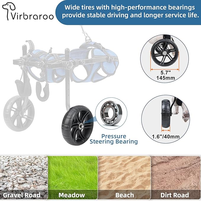 Dog Wheelchair for Back Legs with Upgraded All-Terrain Tires & Durable Bearings, Adjustable Dog Wheelchair, Reflective Safety Design for Disabled or Injured Small Dogs