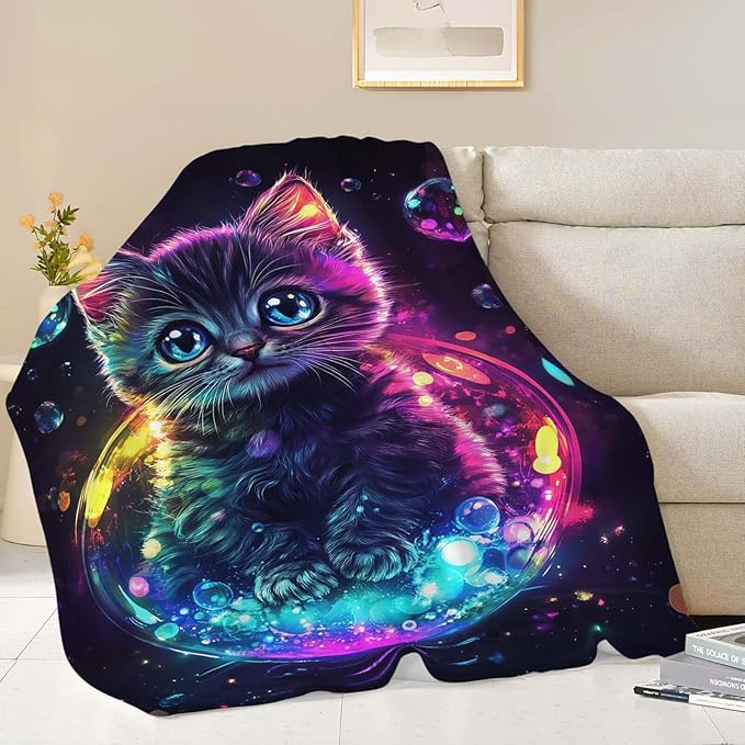 Cat Throw Blanket Cat Stuff Gifts for Kids Girls Boys Adults Women Man Soft Cozy Warm Plush Fluffy Fuzzy Fleece Blanket Decor 60''X80''