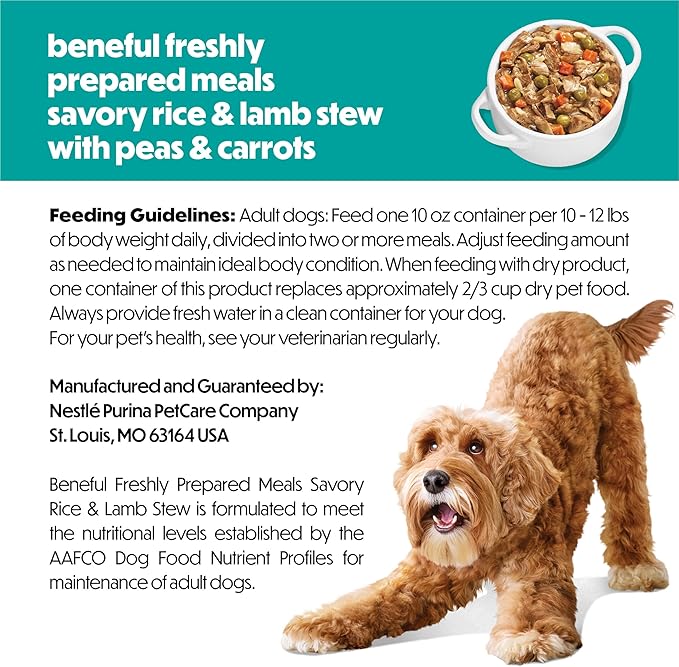 Purina Beneful Wet Dog Food Freshly Prepared Meals Savory Rice and Lamb Stew with Peas and Carrots - (Pack of 8) 10 oz. Tubs