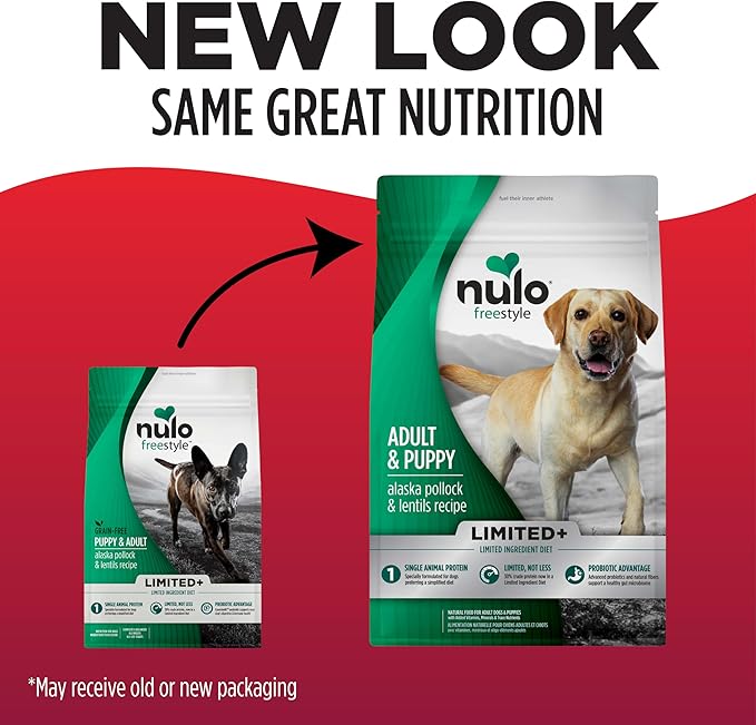 Nulo Freestyle Limited Ingredient Dry Dog Food - High Protein Alaska Pollock & Lentils Recipe, Natural Grain Free Dog Food for Puppies & Adults, Small, Medium and Large Breed Kibble, 24lb Bag