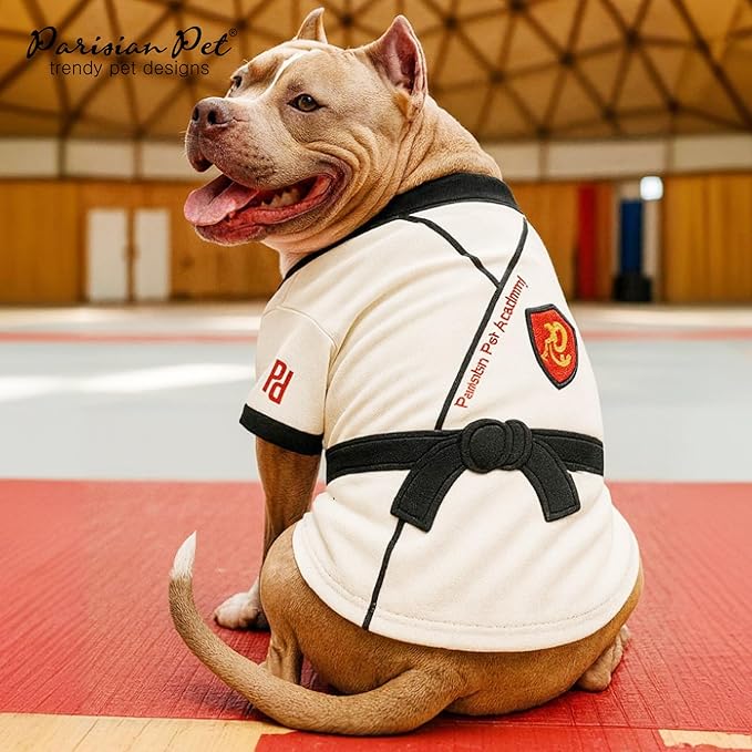 Parisian Pet Dog Karate Academy Shirt - Embroidered Pet Vest - 100% Cotton & Polyester Doggy Shirt - Lightweight Pet Clothes - Sleeved Puppy Costume - Funny Shirts for Large Dogs - 3XL