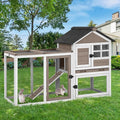 GUTINNEEN Large Rabbit Hutch Indoor 2-Level Wooden Chicken Coop Outdoor Bunny Guinea Pig Cage with Run, Chew-Proof Ramp, Leak-Proof Pull Out Tray, Lockable Doors for Small Animals (Brown & White)