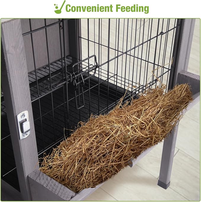 GUTINNEEN Guinea Pig Cage Indoor Wooden Rabbit Hutch with Metal Floor Grid and Removable Tray for Easy Cleaning, Bunny Cages Outdoor Waterproof Roof and Elevated Legs