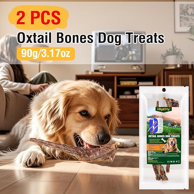Natural Beef Tail Bones for Dogs - Long-Lasting Dental Chew, Rawhide-Free & Digestible Dog Treats,Single Ingredient Grass-Fed Beef（2 PCS）