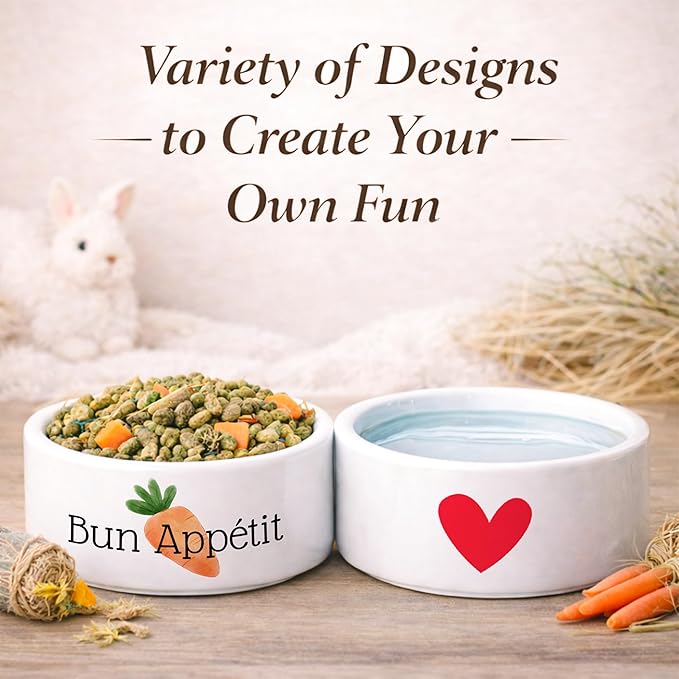Custom Rabbit Bowl | Personalized Food & Water Dish with Name | Microwave & Dishwasher Safe Ceramic Pet Feeding Bowl | Gift Idea for New Bunny Owners | White – Large