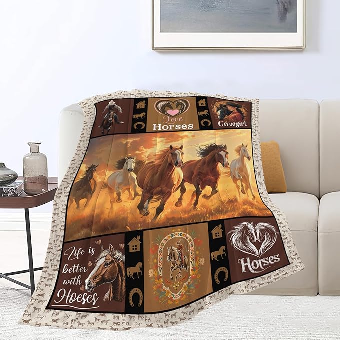 Horse Blanket Horse Throw Blanket Gifts for Kids Girls Boys Adults Women Man Super Soft Cozy Plush Fluffy Fuzzy Fleece Blanket Decor 60''X80''