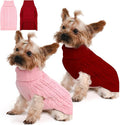 2 Pack Dog Sweaters for Small Dogs Winter Turtleneck Pullover Cable Knit Fleece Stretch Puppy Doggie Chihuahua Toy Poodle Yorkie Pomeranian Boy Girl Pet Clothes (XS, Pink & Red)