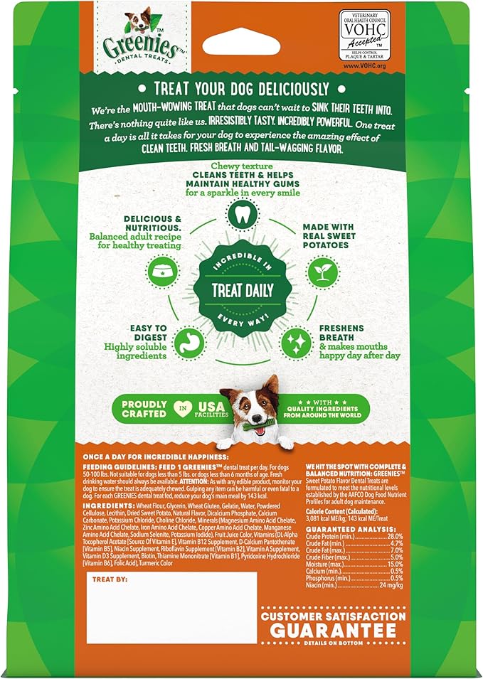 Greenies Large Dog Dental Chews, Sweet Potato Flavor, 12 oz. Pack, 8 Count