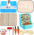 Honeydak 10 Pcs Rabbit Starter Kit Small Litter Box Bunny Grooming Kit Scratch Pads Hay Feeder Bowl Ice Pad with Bunny Toys for Guinea Pig Rabbit Accessories (Blue)