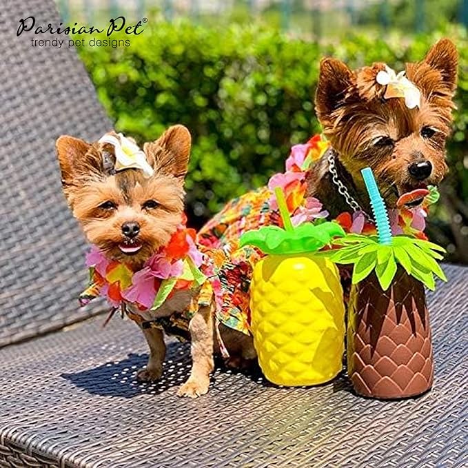 Parisian Pet Hawaiian Dog Dress - 100% Cotton Summer Clothes for Small Dogs Girl - Pet Dress with Pull-Up Straps - Floral Beach Dog Outfit - Lightweight Puppy Clothes - Stylish Dresses for Dogs
