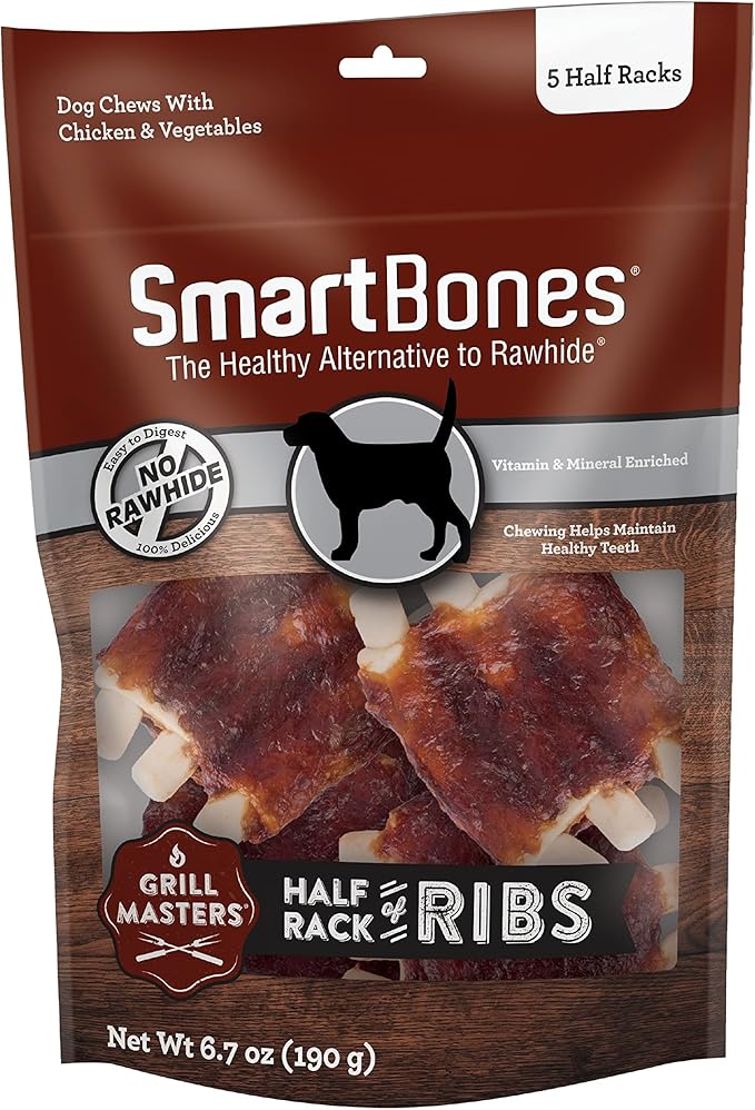 SmartBone Grill Masters Ribs Half Racks 5 Count, Rawhide-Free Chews for Dogs
