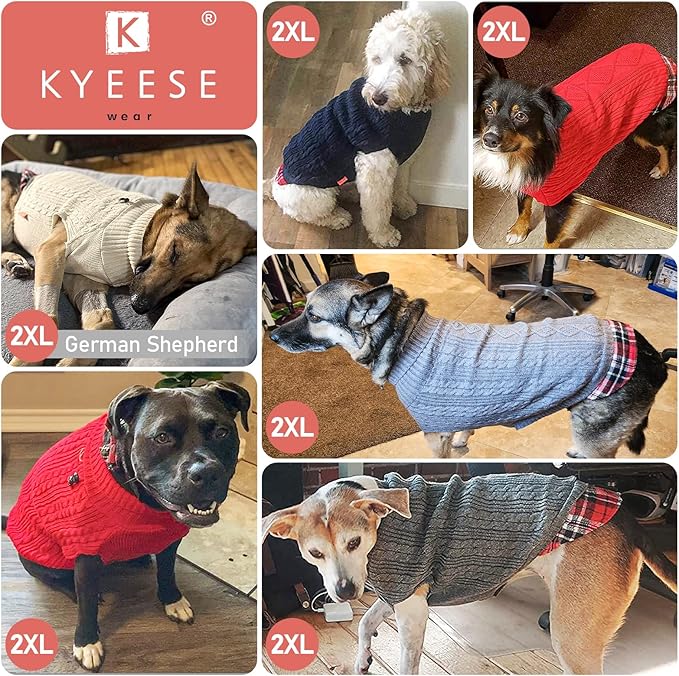 KYEESE Dog Sweater Comfy Pet Coat for Fall Winter Cold Weather Warm Turtleneck Large Dogs Sweater with Gingham Patchwork Soft Pullover Dog Sweaters for Large Dogs