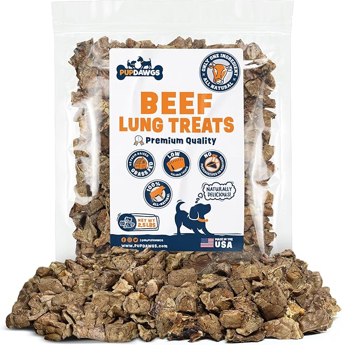 Dried Beef Lung Dog Treats Made in USA | Healthy Training Treats | Low Calorie | Natural Dehydrated | 2.5 lb Package