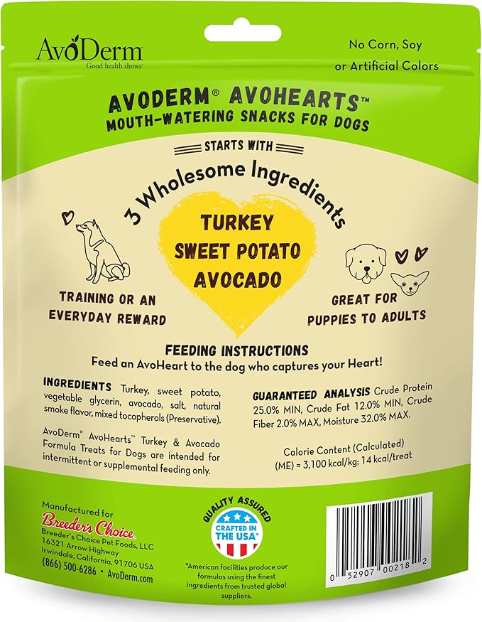 AvoDerm AvoHearts Turkey and Avocado Formula Dog Treats, 5oz Bag