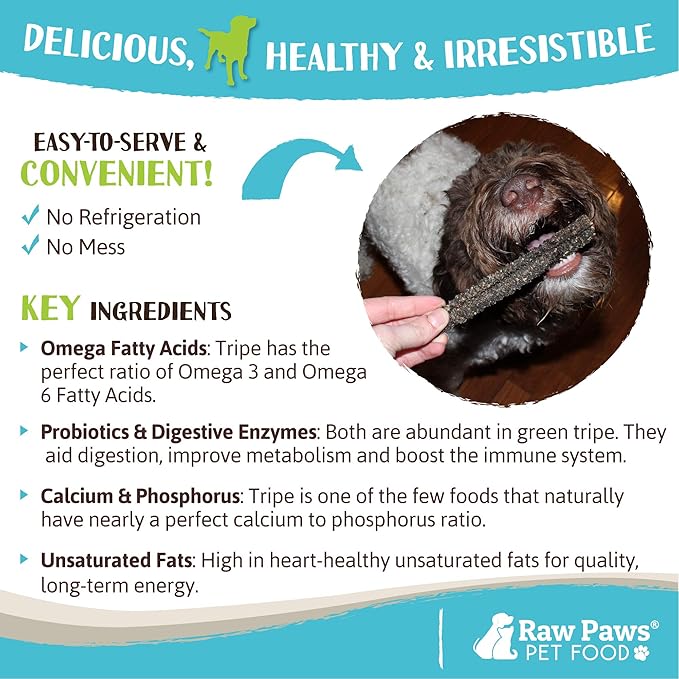Raw Paws Green Lamb Tripe Sticks for Dogs (10-Count) - Single Ingredient, Grass-Fed & Free Range - Crunchy Lamb Dog Treats - All Natural Dog Chews