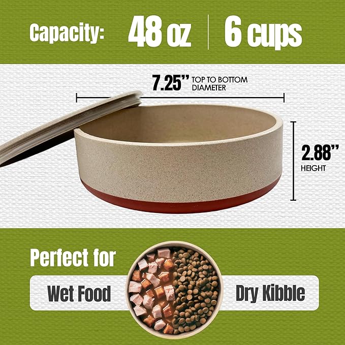 Palz&Co EcoBowl with Lid for Dogs & Cats, 48 oz Cinnamon - Natural Bamboo Pet Bowl with Non-Slip Base, Pet Food and Water Dish, Dishwasher Safe
