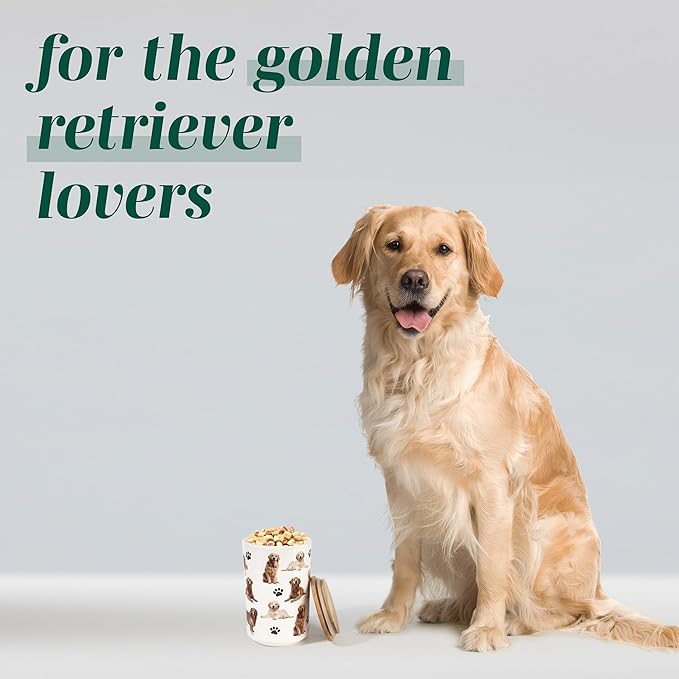Greenline Goods Premium Dog Treat Ceramic Canister Set – Golden Retriever Airtight Canister for Fresh Treats, Ceramic Jar & Containers with Lids, Farmhouse Canisters, Ideal Kitchen Canisters