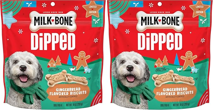 Milk-Bone Dipped Gingerbread Artificially Flavored Dog Biscuits, 10 oz Bag (Pack of 2)