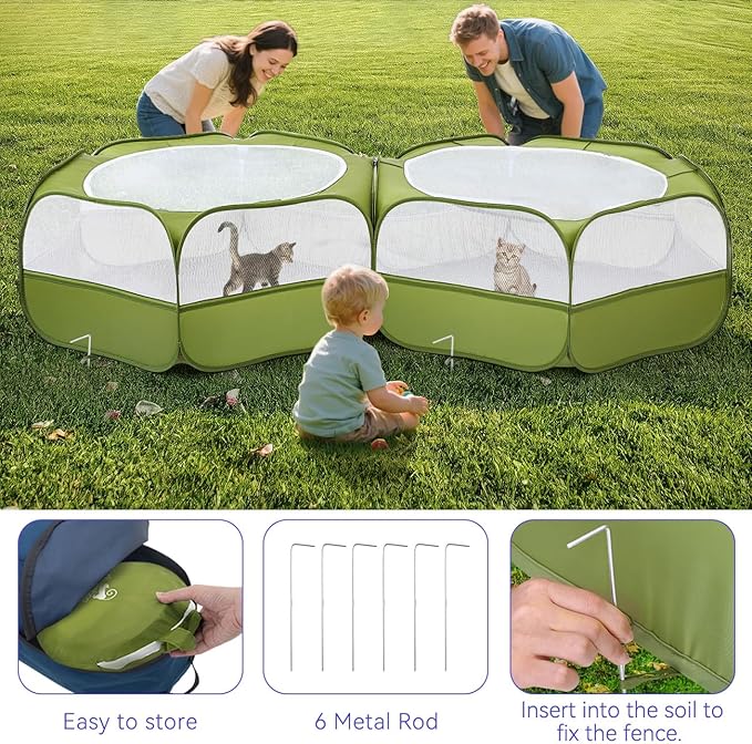 Pawaboo Small Animals Playpen, Portable Chicken Coop Run Large Chick Brooder with Zipper Splicing, Pop Up Pet Enclosure Cat Tent for Guinea Pig Bunny Puppy Indoor Outdoor, Avocado Green