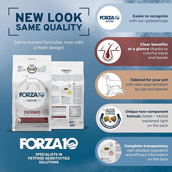 Forza10 - Dog Food, Dermo Dry Food for Itchy Skin, Sensitive Stomach & Coat Health, Limited Ingredient Dog Food, Non-GMO, Fish Flavor, (22 lb)