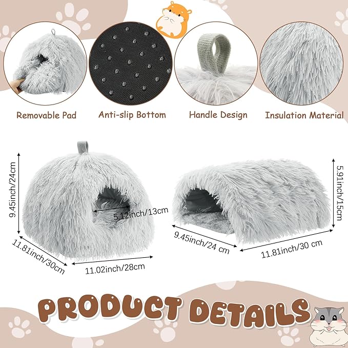2 Pack Guinea Pig Hideout Bed with Tunnel, Large Soft Plush Cozy House, Washable Hideaway for Guinea Pigs and Small Animals(Style 1)