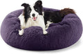 Bedsure Calming Dog Beds Large Sized Dog - Donut Washable Large Pet Bed, 36 inches Anti-Slip Round Fluffy Plush Faux Fur Dogs Bed, Fits up to 80 lbs Pets, Purple