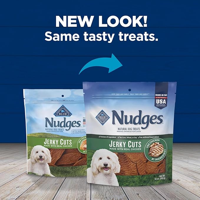 Blue Buffalo Nudges Jerky Cuts Dog Treats, Made in the USA with Natural Ingredients, Chicken, 10-oz Bag (Pack of 6)