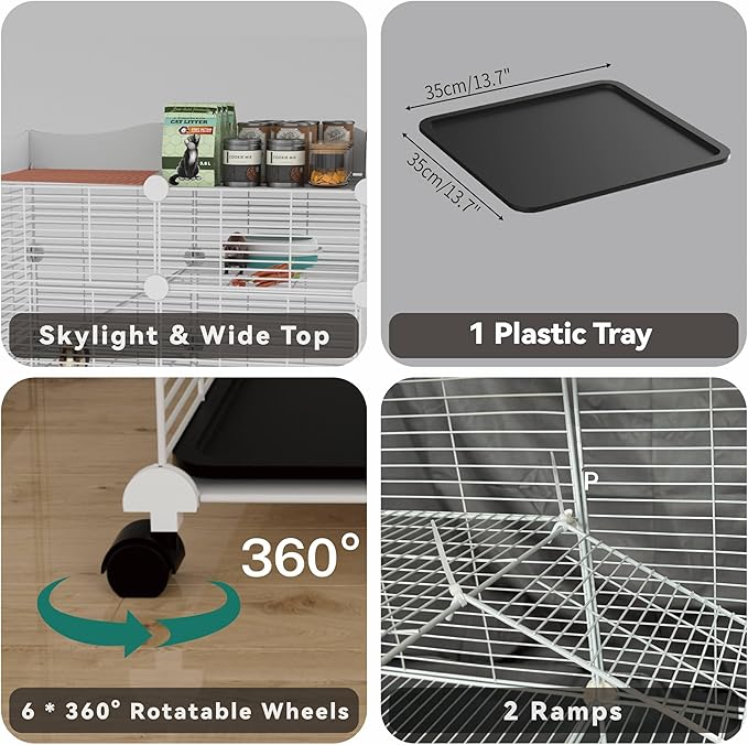 STILLCOVE Large Guinea Pig Cages Indoor on Wheels, 3 Tier C&C Ferret Cage Small Animal Hideout House with Top & Removable Tray, Pet Playpen Fence for 1-3 Hamster, Rat, Chinchilla, Hedgehog