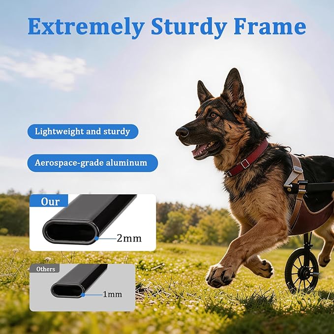 Dog Wheelchair for Back Legs, Lightweight Aluminum Alloy Large Dog Wheelchair with All-Terrain Tires, Adjustable Mobility Support Cart for Disabled Hind Legs Rehab