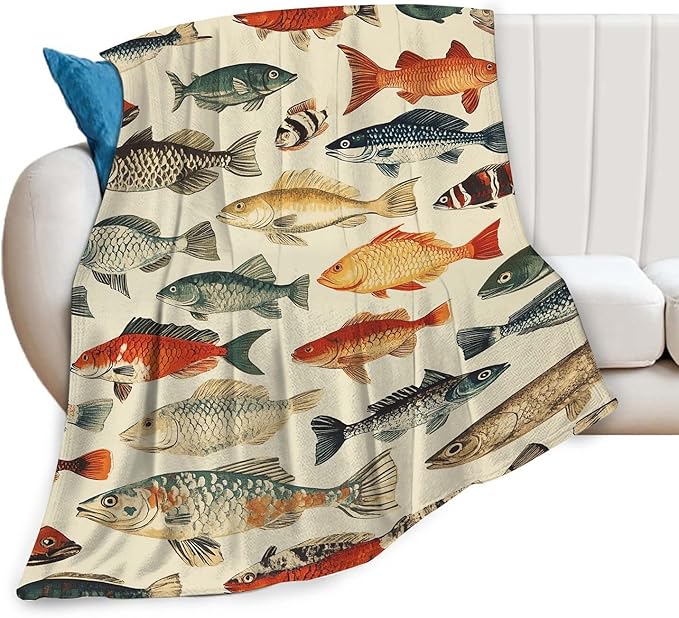Fish Throw Blanket Fish Gifts for Kids Girls Boys Adults Women Men Soft Cozy Warm Plush Fluffy Fuzzy Fleece Blanket Birthday Festival Decor 40''X50''